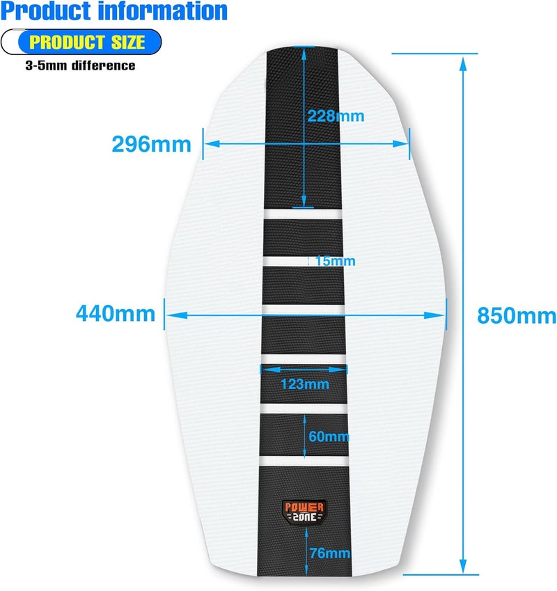 MCHMFG Universal Ribbed Dirt Bike Seat Cover - Gripper Soft Seat Cover for Most Dirt Pit Bike Motorcycle (White-Black) - Image 3